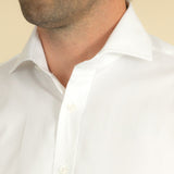 Classic Fit, Cutaway Collar, Two Button Cuff Shirt in White Fine Twill
