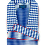 Classic Gown in a Navy & White Gingham Check Poplin Cotton with Red Piping - Hilditch & Key