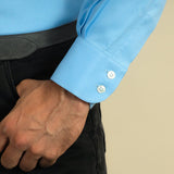Contemporary Fit, Button Down Collar, 2 Button Cuff Shirt in a Light Blue Brushed Cotton