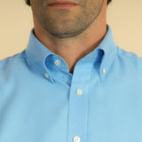 Contemporary Fit, Button Down Collar, 2 Button Cuff Shirt in a Light Blue Brushed Cotton