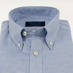 Contemporary Fit, Button Down Collar, 2 Button Cuff Shirt in a Light Blue Fine Herringbone Cotton