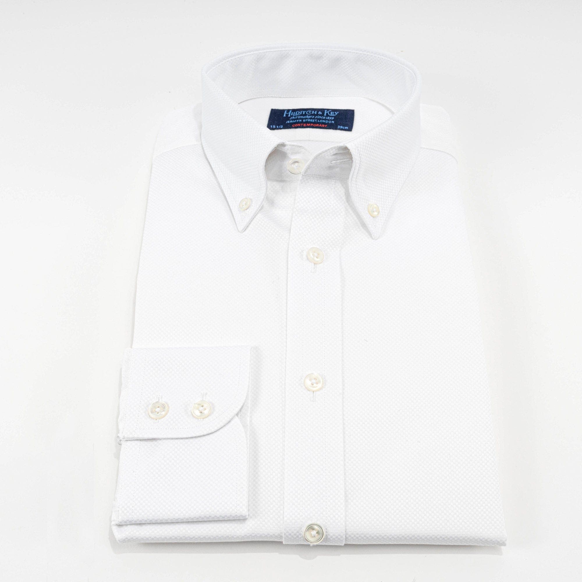 Contemporary Fit, Button Down Collar, 2 Button Cuff Shirt in a White Basket Weave