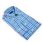 Contemporary Fit, Button Down Collar, 2 Button Cuff Shirt In Blue Check
