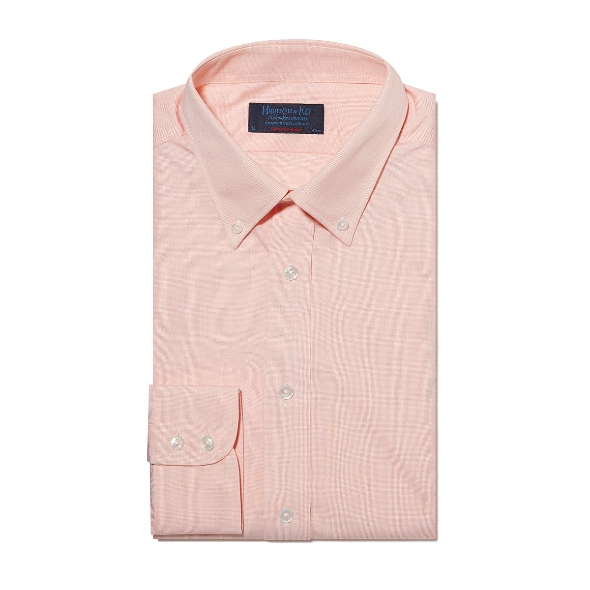 Contemporary Fit, Button Down Collar, 2 Button Cuff Shirt In Orange Micro Weave