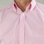 Contemporary Fit, Button Down Collar, 2 Button Cuff Shirt in Pink Neat Check