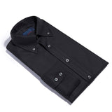 Contemporary Fit, Button Down Collar, 2 Button Cuff Shirt In Plain Black Twill