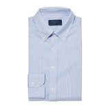 Contemporary Fit, Button Down Collar, 2 Button Cuff Shirt In White & Blue Neat Basket Weave
