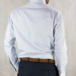 Contemporary Fit, Button Down Collar, 2 Button Cuff Shirt In White With Blue Micro Cubes