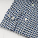 Contemporary Fit, Button Down Collar, 2 Button Cuff Shirt in White With Grey, Navy & Blue Overcheck