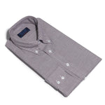 Contemporary Fit, Button Down Collar, Two Button Cuff Shirt In Navy, Brown & White Houndstooth Check