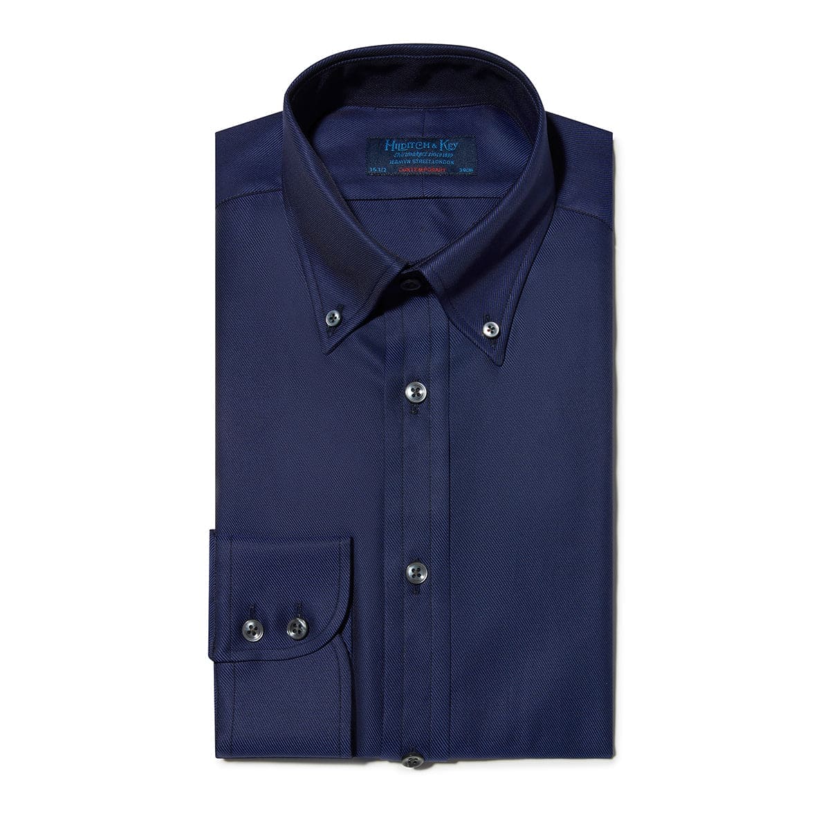 Contemporary Fit, Button Down Collar, Two Button Cuff Shirt In Navy Twill