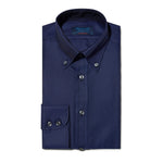 Contemporary Fit, Button Down Collar, Two Button Cuff Shirt In Navy Twill