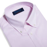 Contemporary Fit, Button Down Collar, Two Button Cuff Shirt In White & Pink Micro Check
