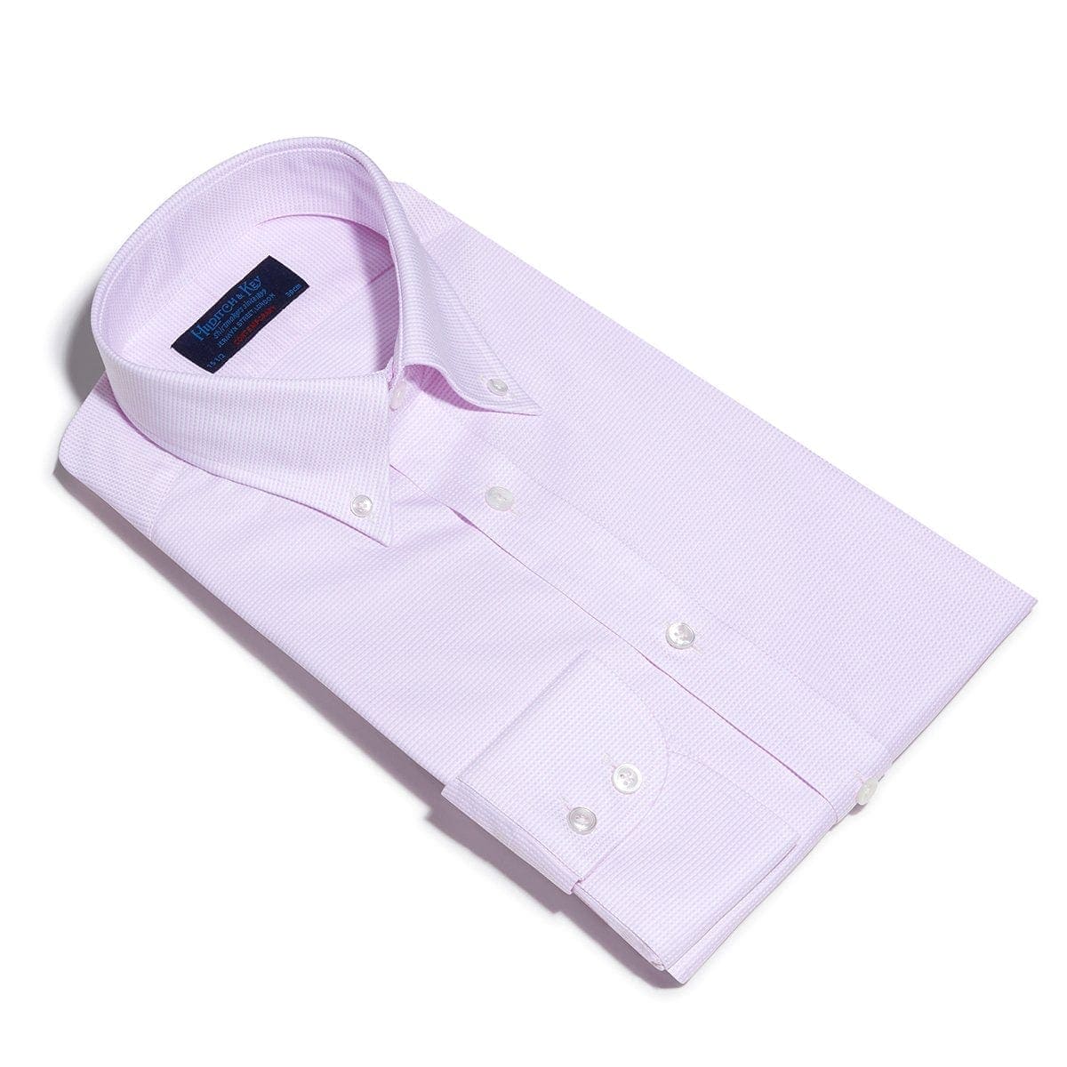 Contemporary Fit, Button Down Collar, Two Button Cuff Shirt In White & Pink Micro Check