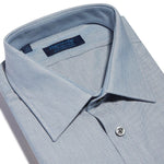 Contemporary Fit, Classic Collar, 2 Button Cuff Shirt in a Blue Textured Oxford Cotton