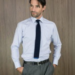Contemporary Fit, Classic Collar, 2 Button Cuff Shirt in a Blue & White Check Poplin Cotton - Hilditch & Key