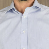 Contemporary Fit, Classic Collar, 2 Button Cuff Shirt in a Blue & White Check Poplin Cotton - Hilditch & Key
