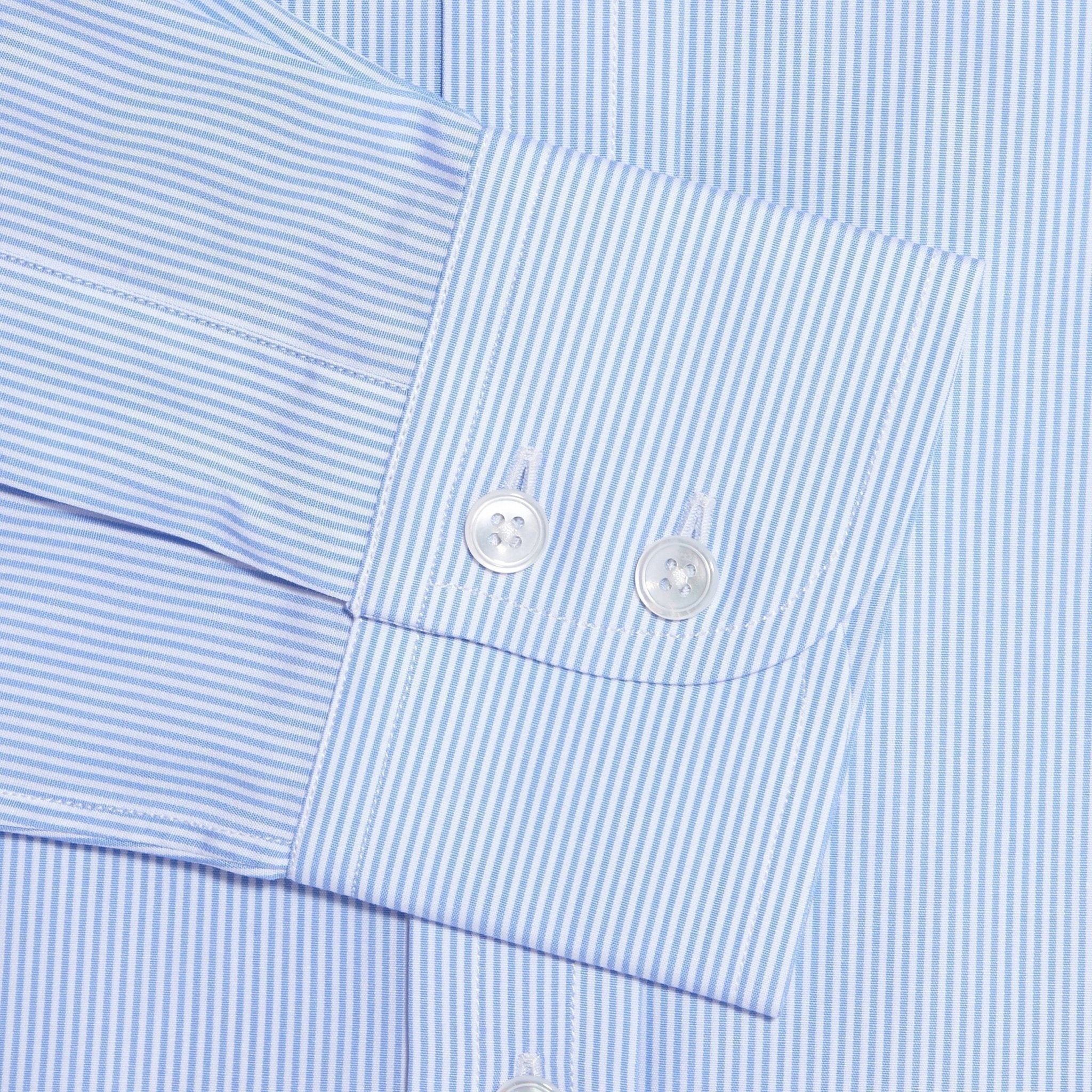 Contemporary Fit, Classic Collar, 2 Button Cuff Shirt in a Blue & White Fine Bengal Poplin Cotton - Hilditch & Key