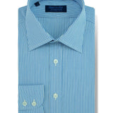 Contemporary Fit, Classic Collar, 2 Button Cuff Shirt in a Blue & White Stripe Poplin Cotton