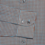 Contemporary Fit, Classic Collar, 2 Button Cuff Shirt in a Brown & Blue Check Twill Cotton
