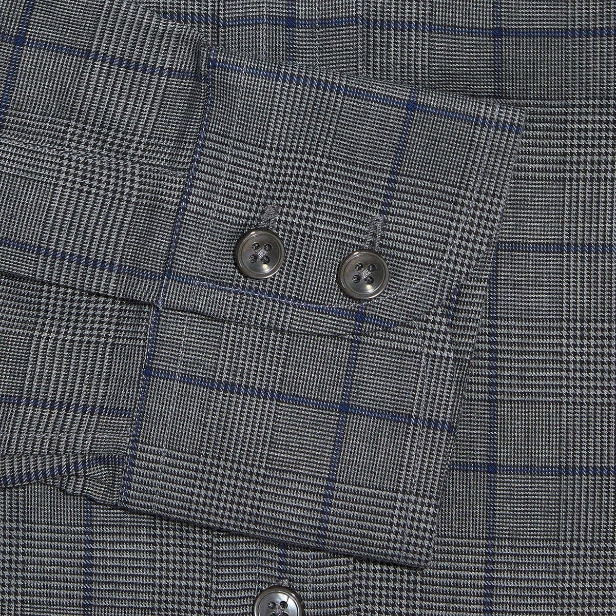 Contemporary Fit, Classic Collar, 2 Button Cuff Shirt in a Grey, Black & Navy PoW Check Twill Cotton