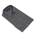 Contemporary Fit, Classic Collar, 2 Button Cuff Shirt in a Grey, Black & Navy PoW Check Twill Cotton