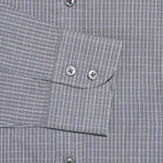 Contemporary Fit, Classic Collar, 2 Button Cuff Shirt in a Grey & White Check Herringbone Cotton