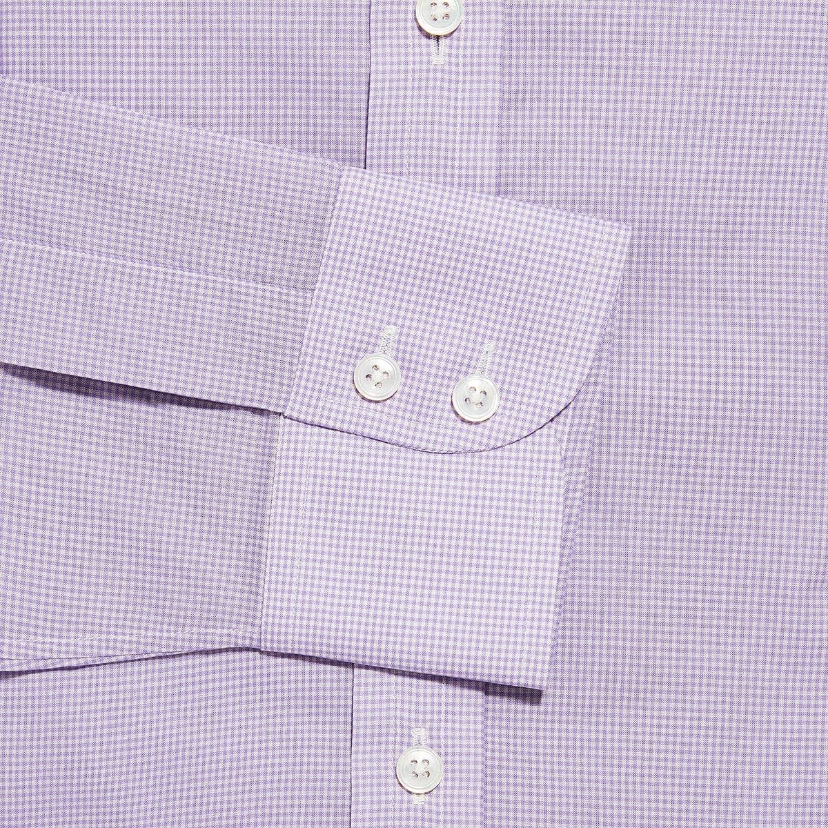 Contemporary Fit, Classic Collar, 2 Button Cuff Shirt in a Lilac & White Check Twill Cotton