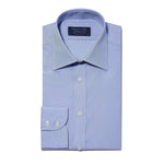 Contemporary Fit, Classic Collar, 2 Button Cuff Shirt in a Plain Blue End-On-End Cotton - Hilditch & Key