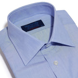 Contemporary Fit, Classic Collar, 2 Button Cuff Shirt in a Plain Blue End-On-End Cotton - Hilditch & Key