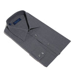 Contemporary Fit, Classic Collar, 2 Button Cuff Shirt in a Plain Grey & Black Houndstooth Cotton