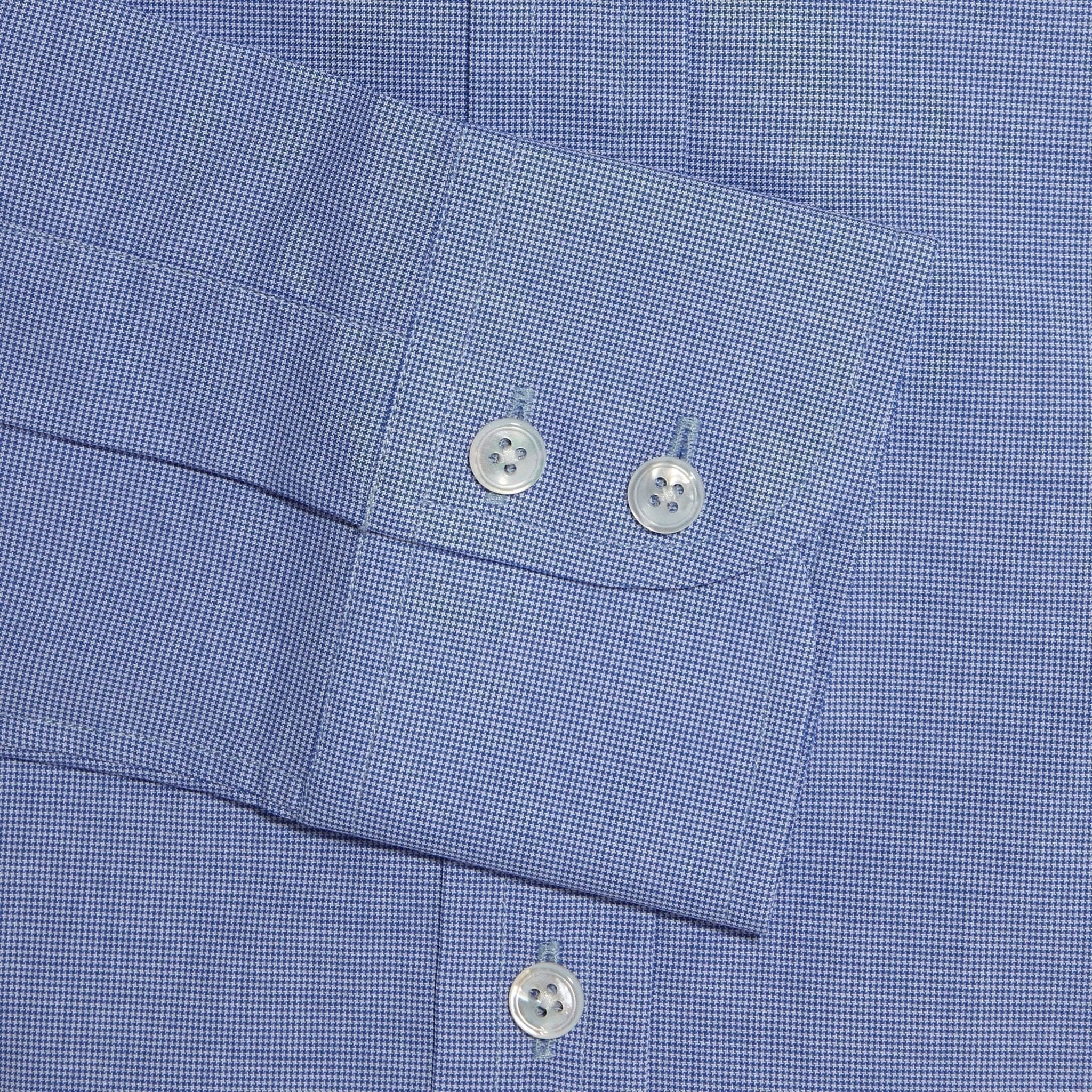 Contemporary Fit, Classic Collar, 2 Button Cuff Shirt in a Plain Navy & White Micro Houndstooth Cotton