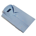 Contemporary Fit, Classic Collar, 2 Button Cuff Shirt in a Plain Sky Blue Poplin Cotton - Hilditch & Key