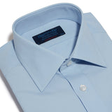 Contemporary Fit, Classic Collar, 2 Button Cuff Shirt in a Plain Sky Blue Poplin Cotton - Hilditch & Key