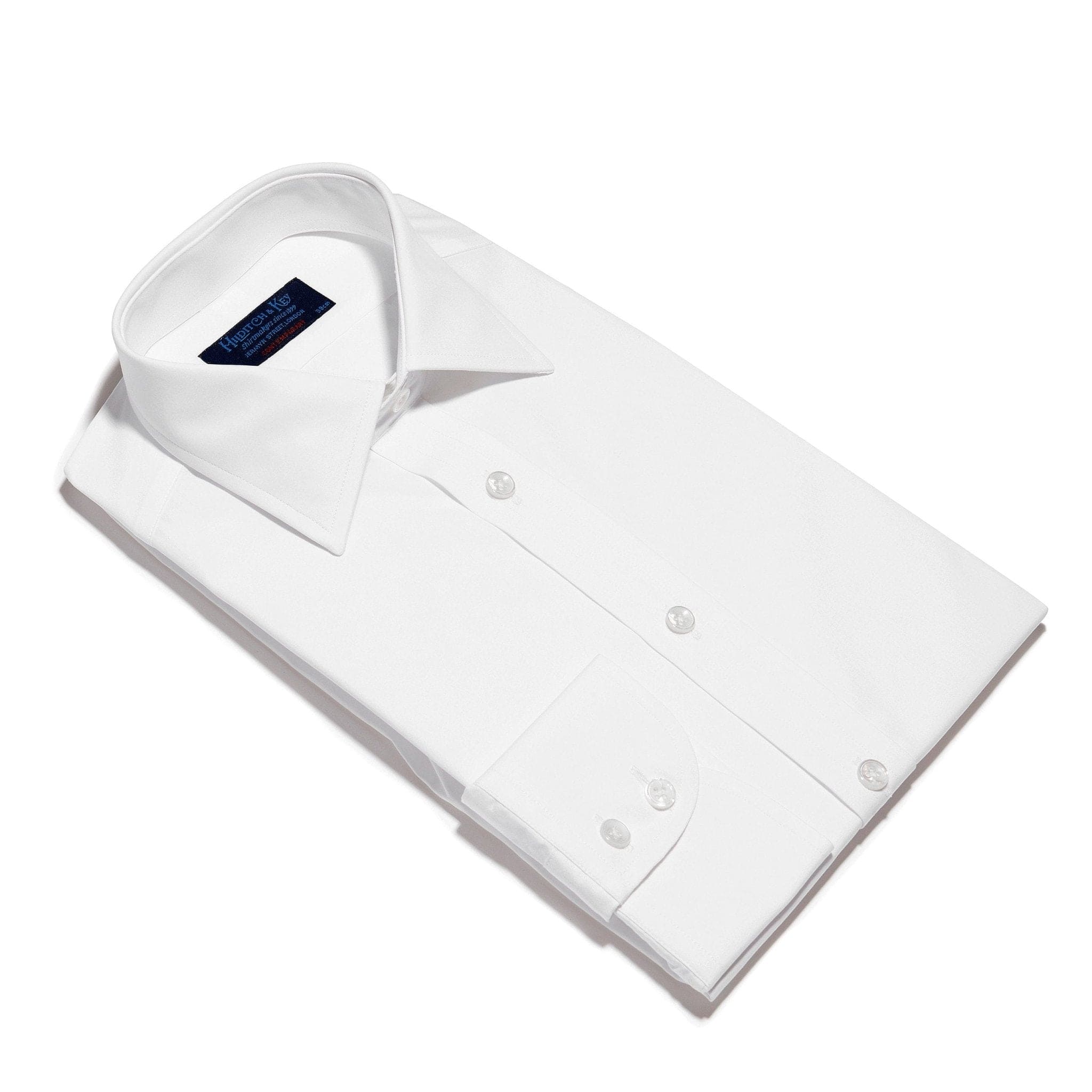 Contemporary Fit, Classic Collar, 2 Button Cuff Shirt in a Plain White Poplin Cotton - Hilditch & Key