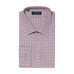Contemporary Fit, Classic Collar, 2 Button Cuff Shirt in a Wine, Grey & White Check Twill Cotton
