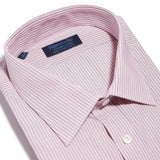 Contemporary Fit, Classic Collar, 2 Button Cuff Shirt in a Wine & White Fine Stripe Poplin Cotton
