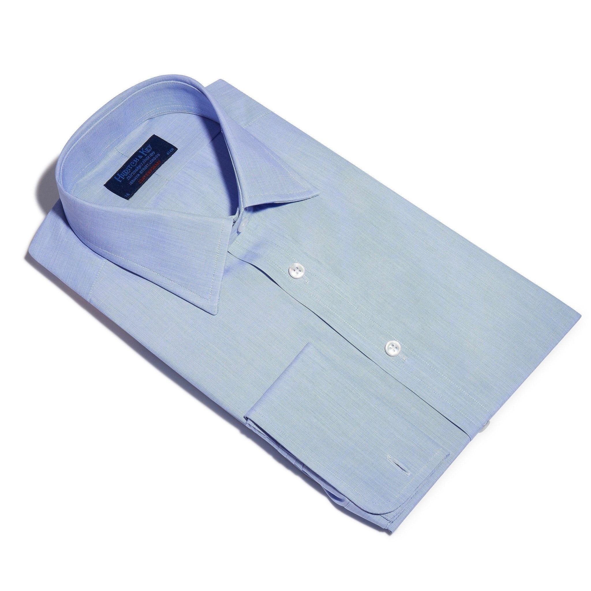Contemporary Fit, Classic Collar, Double Cuff Shirt in a Blue End On End Cotton - Hilditch & Key