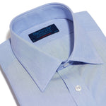 Contemporary Fit, Classic Collar, Double Cuff Shirt in a Blue End On End Cotton - Hilditch & Key