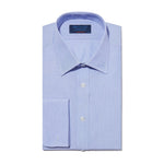 Contemporary Fit, Classic Collar, Double Cuff Shirt in a Blue End On End Cotton - Hilditch & Key