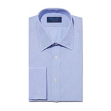 Contemporary Fit, Classic Collar, Double Cuff Shirt in a Blue End On End Cotton - Hilditch & Key