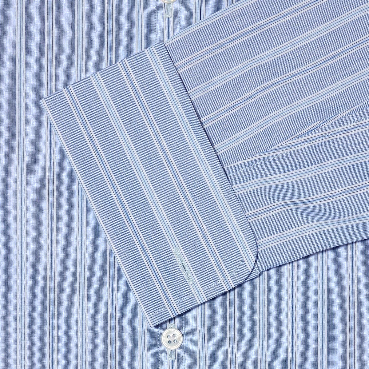 Contemporary Fit, Classic Collar, Double Cuff Shirt in a Blue, Navy & White Stripe Poplin Cotton