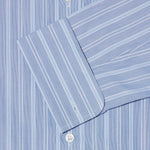 Contemporary Fit, Classic Collar, Double Cuff Shirt in a Blue, Navy & White Stripe Poplin Cotton
