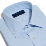 Contemporary Fit, Classic Collar, Double Cuff Shirt in a Blue & White Fine Bengal Poplin Cotton - Hilditch & Key