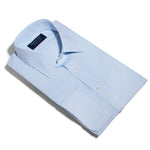 Contemporary Fit, Classic Collar, Double Cuff Shirt in a Blue & White Fine Bengal Poplin Cotton - Hilditch & Key