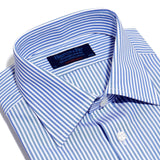 Contemporary Fit, Classic Collar, Double Cuff Shirt in a Blue & White Medium Bengal Poplin Cotton - Hilditch & Key