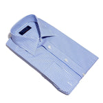 Contemporary Fit, Classic Collar, Double Cuff Shirt in a Blue & White Medium Bengal Poplin Cotton - Hilditch & Key