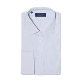 Contemporary Fit, Classic Collar, Double Cuff Shirt in a Blue & White Stripe Poplin Cotton