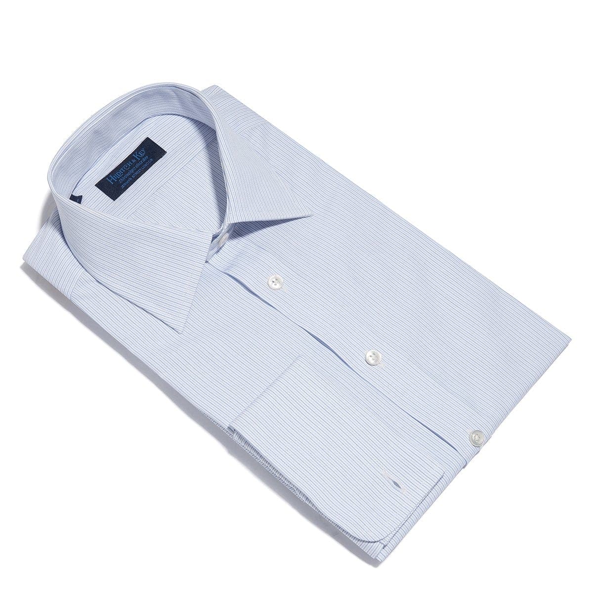 Contemporary Fit, Classic Collar, Double Cuff Shirt in a Blue & White Stripe Poplin Cotton