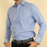 Contemporary Fit, Classic Collar, Double Cuff Shirt in a Navy & White Micro Houndstooth Cotton